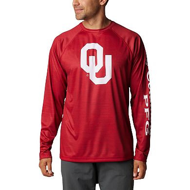 Men's Columbia  Crimson Oklahoma Sooners PFG Terminal Tackle Omni-Shade Raglan Long Sleeve T-Shirt