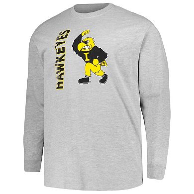 Men's Champion Heather Gray Iowa Hawkeyes Big & Tall Mascot Long Sleeve T-Shirt