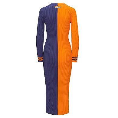 Women's Orange/Navy Denver Broncos Shoko Knit Button-Up Sweater Dress