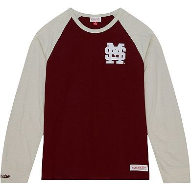 Men's Mitchell & Ness Maroon Mississippi State Bulldogs Legendary Slub Raglan Long Sleeve T-Shirt