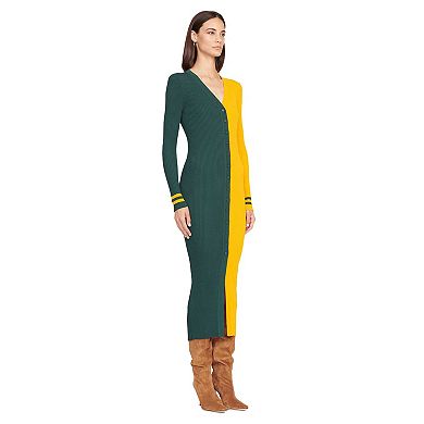 Women's STAUD Green/Gold Green Bay Packers Shoko Knit Button-Up Sweater Dress