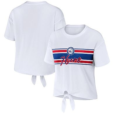 Women's WEAR by Erin Andrews White Philadelphia 76ers Tie-Front T-Shirt