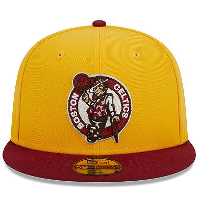 Men's New Era Yellow/Red Boston Celtics Fall Leaves 2-Tone 59FIFTY Fitted Hat