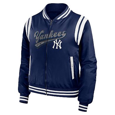 Women's WEAR by Erin Andrews Navy New York Yankees Football Bomber Full-Zip Jacket