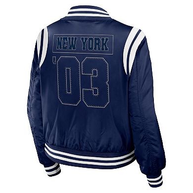 Women's WEAR by Erin Andrews Navy New York Yankees Football Bomber Full-Zip Jacket