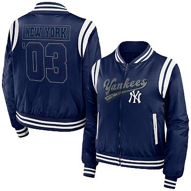 Women's WEAR by Erin Andrews Navy New York Yankees Football Bomber Full-Zip Jacket