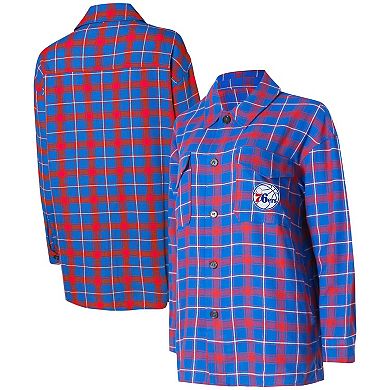Women's College Concepts Royal/Red Philadelphia 76ers Boyfriend Button-Up Nightshirt