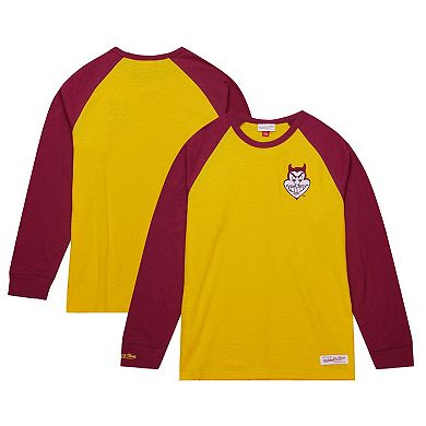 Men's Mitchell & Ness Gold Arizona State Sun Devils Legendary Slub Raglan Long Sleeve T-Shirt