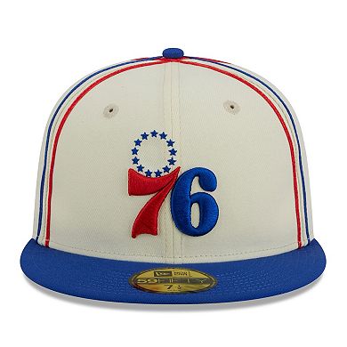 Men's New Era Cream/Royal Philadelphia 76ers Piping 2-Tone 59FIFTY Fitted Hat