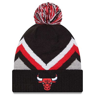 Men's New Era Black Chicago Bulls Zig Zag Cuffed Knit Hat with Pom