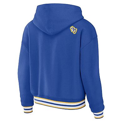 Women's WEAR by Erin Andrews Royal Los Angeles Rams Plus Size Lace-Up Pullover Hoodie