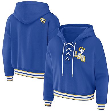 Women's WEAR by Erin Andrews Royal Los Angeles Rams Plus Size Lace-Up Pullover Hoodie
