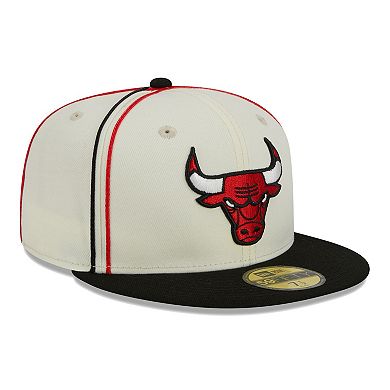 Men's New Era Cream/Black Chicago Bulls Piping 2-Tone 59FIFTY Fitted Hat