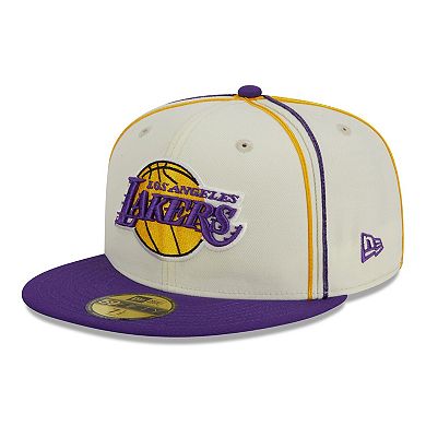 Men's New Era Cream/Purple Los Angeles Lakers Piping 2-Tone 59FIFTY Fitted Hat