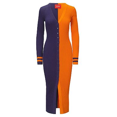 Women's STAUD Navy/Orange Chicago Bears Shoko Knit Button-Up Sweater Dress