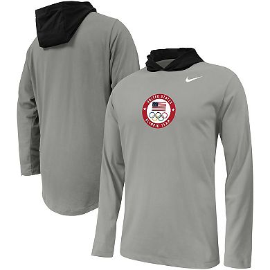 Men's Nike Pewter Team USA Colorblock Long Sleeve Hoodie T-Shirt
