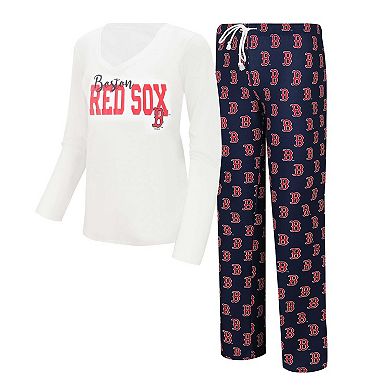 Women's Concepts Sport White/Navy Boston Red Sox Long Sleeve V-Neck T-Shirt & Gauge Pants Sleep Set