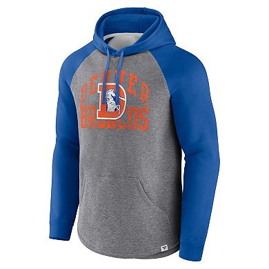 Men's Profile Heather Gray/Royal Denver Broncos Big & Tall Favorite Arch Throwback Raglan Pullover Hoodie