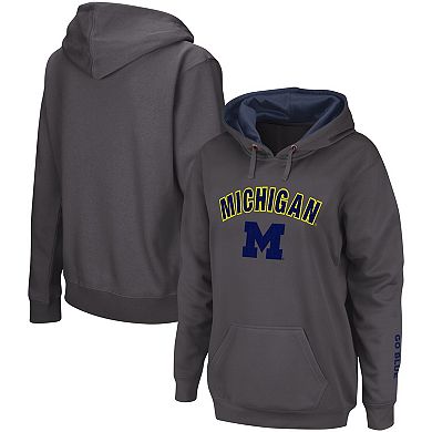 Women's Colosseum Charcoal Michigan Wolverines Arch & Logo Pullover Hoodie