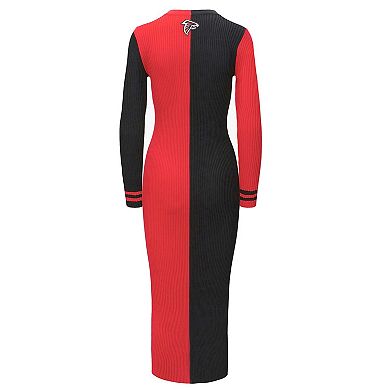 Women's Black/Red Atlanta Falcons Shoko Knit Button-Up Sweater Dress