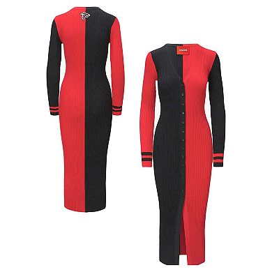 Women's Black/Red Atlanta Falcons Shoko Knit Button-Up Sweater Dress