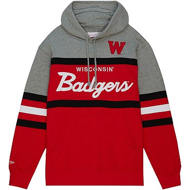 Men's Mitchell & Ness Red Wisconsin Badgers Head Coach Pullover Hoodie