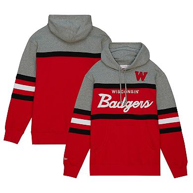 Men's Mitchell & Ness Red Wisconsin Badgers Head Coach Pullover Hoodie