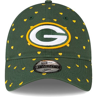 Girls Preschool New Era Green Green Bay Packers Hearts 9TWENTY Adjustable Hat