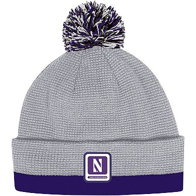 Men's Under Armour Gray Northwestern Wildcats 2023 Sideline Performance Cuffed Knit Hat with Pom