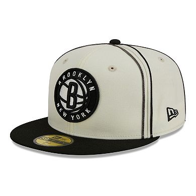 Men's New Era Cream/Black Brooklyn Nets Piping 2-Tone 59FIFTY Fitted Hat