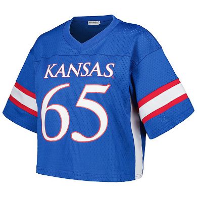 Women's Established & Co. #65 Royal Kansas Jayhawks Fashion Boxy Cropped Football Jersey