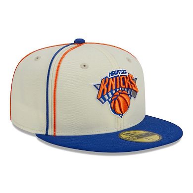 Men's New Era Cream/Blue New York Knicks Piping 2-Tone 59FIFTY Fitted Hat
