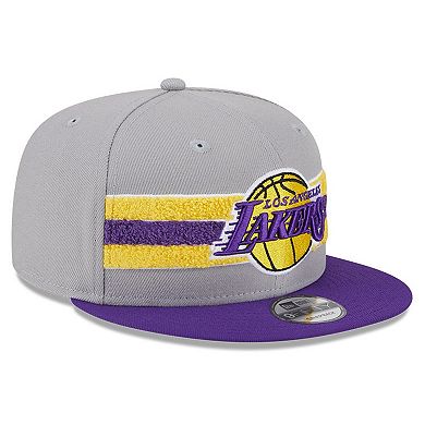 Men's New Era Gray Los Angeles Lakers Chenille Band 9FIFTY Snapback Hat