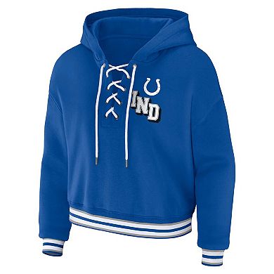Women's WEAR by Erin Andrews Royal Indianapolis Colts Plus Size Lace-Up Pullover Hoodie