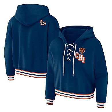 Women's WEAR by Erin Andrews Navy Chicago Bears Plus Size Lace-Up Pullover Hoodie
