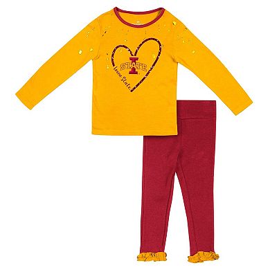 Girls Toddler Colosseum Gold/Cardinal Iowa State Cyclones Onstage Long Sleeve T-Shirt & Leggings Set