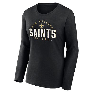 Women's Fanatics Branded Black New Orleans Saints Plus Size Foiled Play Long Sleeve T-Shirt