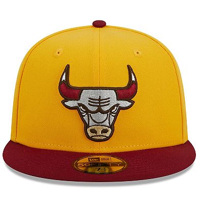 Men's New Era Yellow/Red Chicago Bulls Fall Leaves 2-Tone 59FIFTY Fitted Hat