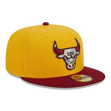 Men's New Era Yellow/Red Chicago Bulls Fall Leaves 2-Tone 59FIFTY Fitted Hat