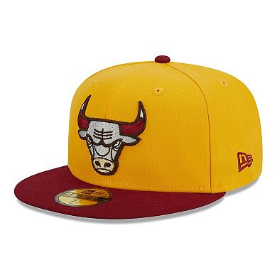 Men's New Era Yellow/Red Chicago Bulls Fall Leaves 2-Tone 59FIFTY Fitted Hat