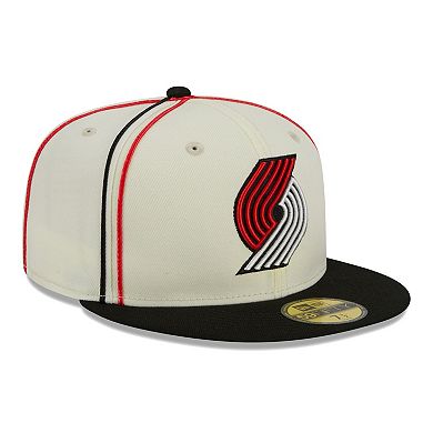 Men's New Era Cream/Black Portland Trail Blazers Piping 2-Tone 59FIFTY Fitted Hat