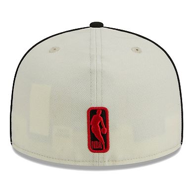 Men's New Era Cream/Black Portland Trail Blazers Piping 2-Tone 59FIFTY Fitted Hat