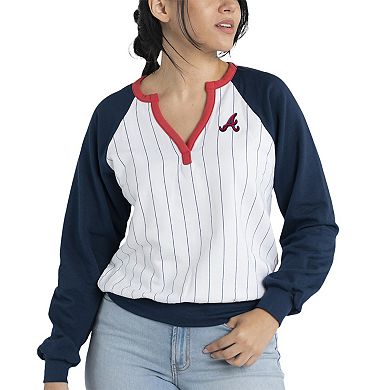 Women's Lusso White Atlanta Braves Mack Raglan Notch Neck Long Sleeve T-Shirt