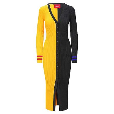 Women's STAUD Gold/Black Pittsburgh Steelers Shoko Knit Button-Up Sweater Dress