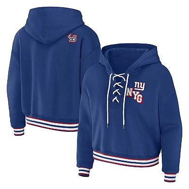 Women's WEAR by Erin Andrews Royal New York Giants Plus Size Lace-Up Pullover Hoodie
