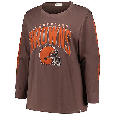 Women's '47 Brown Cleveland Browns Plus Size Honey Cat SOA Long Sleeve T-Shirt