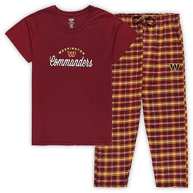 Women's Concepts Sport Burgundy Washington Commanders Plus Size Badge T-Shirt & Flannel Pants Sleep Set