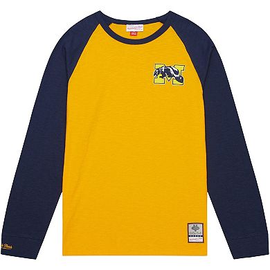 Men's Mitchell & Ness Maize Michigan Wolverines Legendary Slub Raglan Long Sleeve T-Shirt
