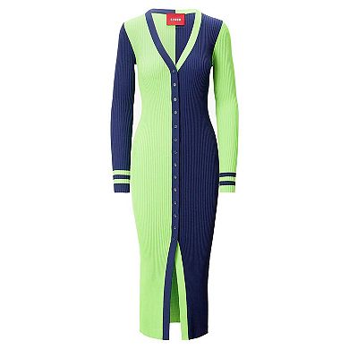 Women's Neon Green/College Navy Seattle Seahawks Shoko Knit Button-Up Sweater Dress