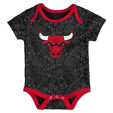 Infant Red/Black/Gray Chicago Bulls Slam Dunk 3-Piece Bodysuit Set